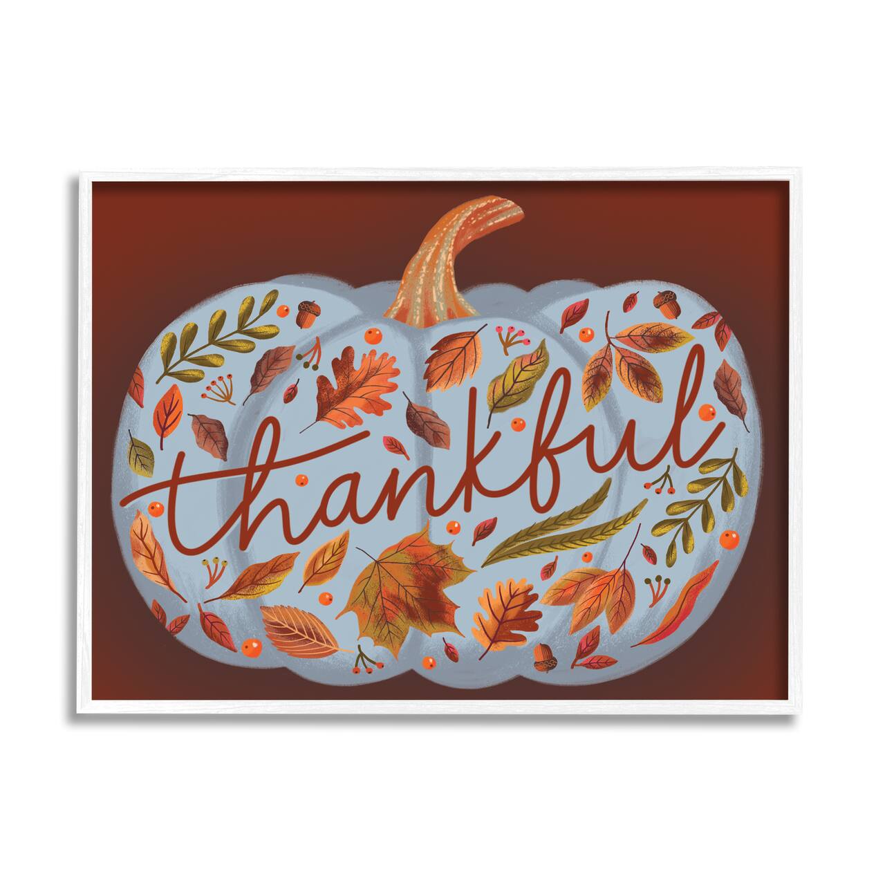 Stupell Industries Thankful Leaf Patterned Pumpkin Framed Giclee Art